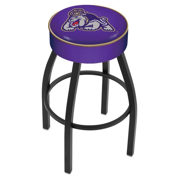 James Madison University Swivel Bar Stool - Black Wrinkle Finish - Commercial Grade Marine Vinyl - Style A 