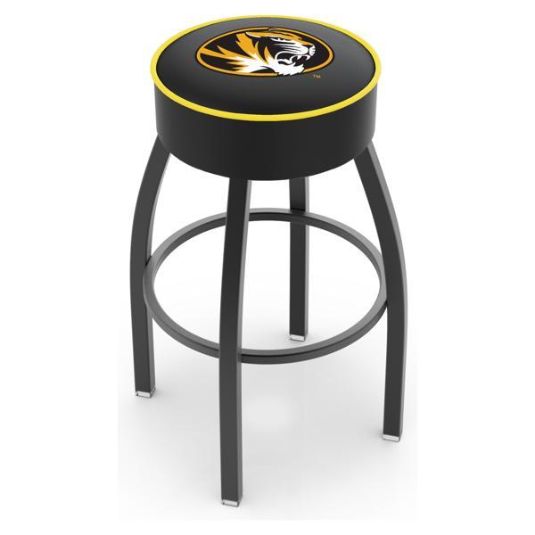 University of Missouri Swivel Bar Stool - Black Wrinkle Finish - Commercial Grade Marine Vinyl - Style A 