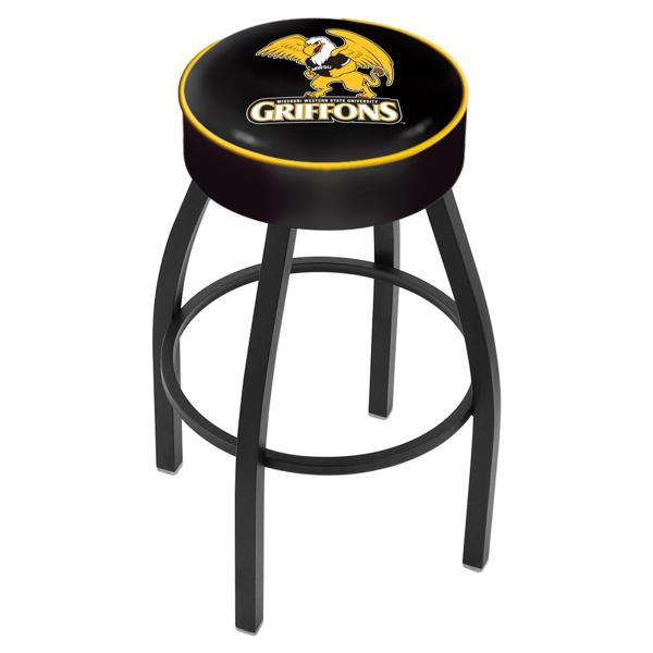 Missouri Western State University Swivel Bar Stool - Black Wrinkle Finish - Commercial Grade Marine Vinyl - Style A 