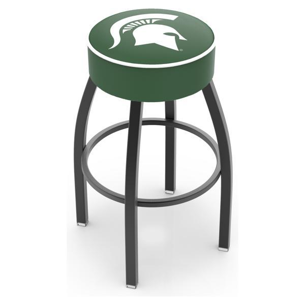 Michigan State University Swivel Bar Stool - Black Wrinkle Finish - Commercial Grade Marine Vinyl - Style A 