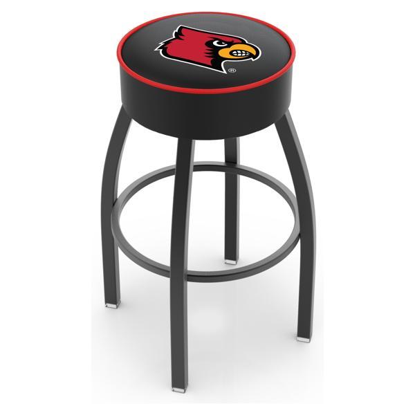 University of Louisville Swivel Bar Stool - Black Wrinkle Finish - Commercial Grade Marine Vinyl - Style A 
