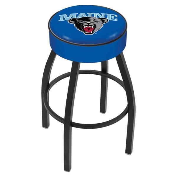 University of Maine Swivel Bar Stool - Black Wrinkle Finish - Commercial Grade Marine Vinyl - Style A 