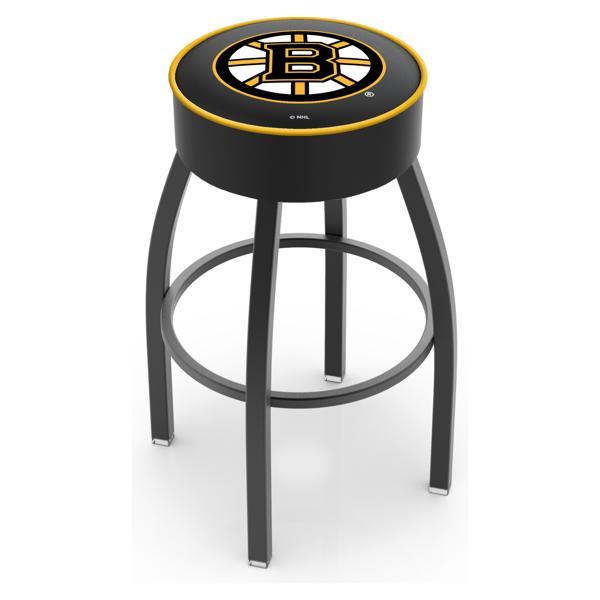Boston Bruins Swivel Bar Stool - Black Wrinkle Finish - Commercial Grade Marine Vinyl - Style A 