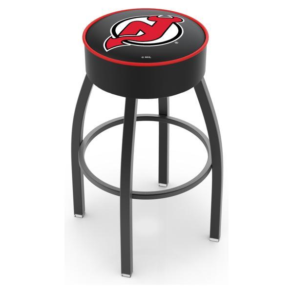 New Jersey Devils Swivel Bar Stool - Black Wrinkle Finish - Commercial Grade Marine Vinyl - Style A 