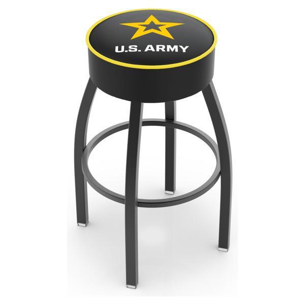 United States Army Swivel Bar Stool - Black Wrinkle Finish - Commercial Grade Marine Vinyl - Style A 