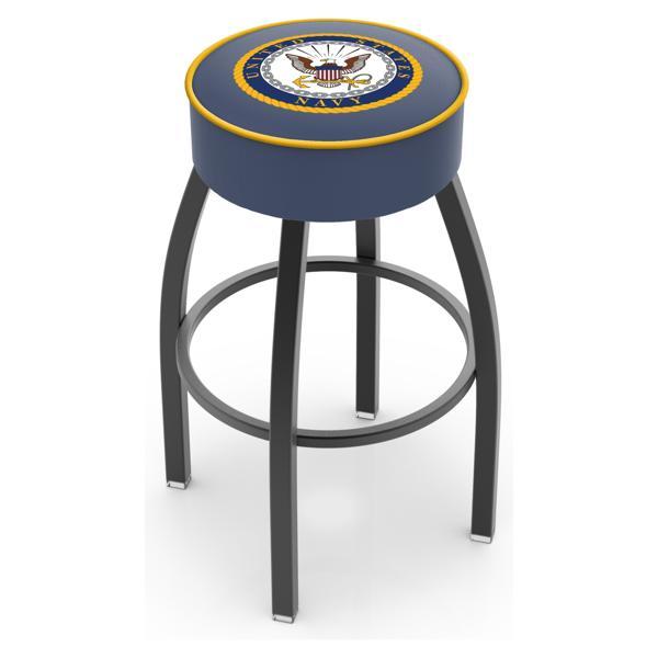 United States Navy Swivel Bar Stool - Black Wrinkle Finish - Commercial Grade Marine Vinyl - Style A 
