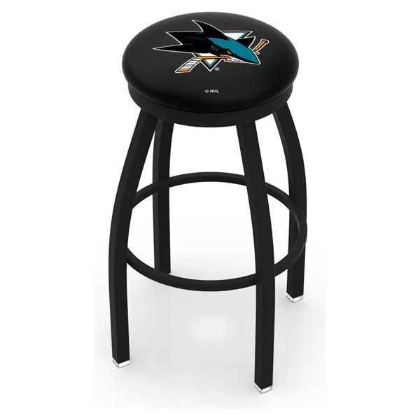 San Jose Sharks Swivel Counter Stool - 25" Seat Height - Black Wrinkle Finish - Commercial Grade Marine Vinyl - Style B 