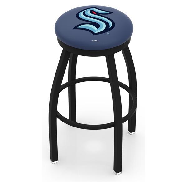 Seattle Kraken Swivel Counter Stool - 25" Seat Height - Black Wrinkle Finish - Commercial Grade Marine Vinyl - Style B 
