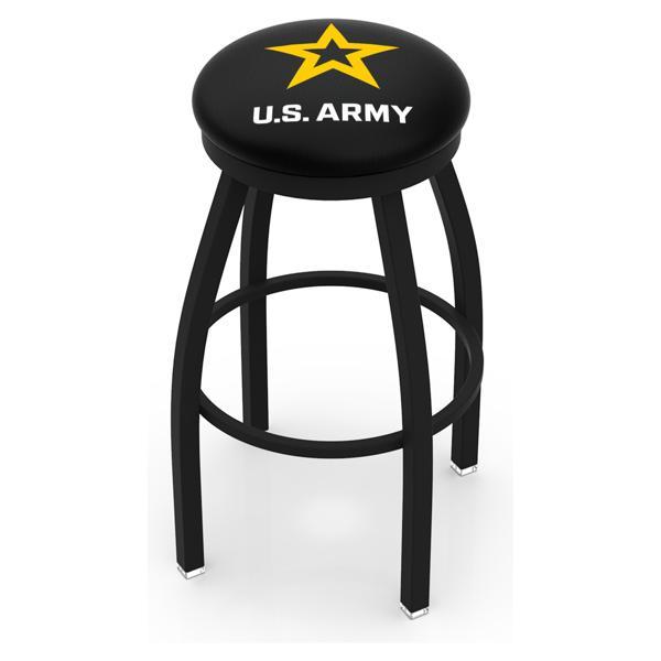 United States Army Swivel Counter Stool - 25" Seat Height - Black Wrinkle Finish - Commercial Grade Marine Vinyl - Style B 
