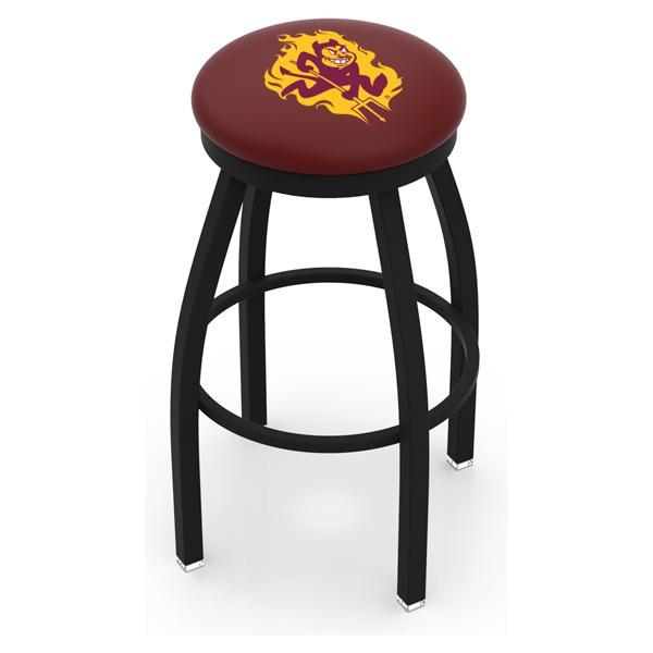 Arizona State University Swivel Bar Stool - Black Wrinkle Finish - Commercial Grade Marine Vinyl - Style B - Logo 2 