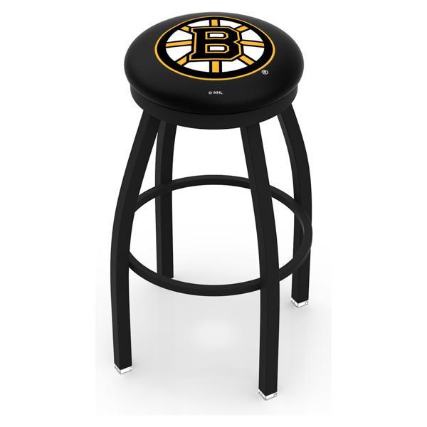 Boston Bruins Swivel Bar Stool - Black Wrinkle Finish - Commercial Grade Marine Vinyl - Style B 