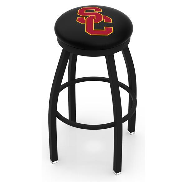 University of Southern California Swivel Bar Stool - Black Wrinkle Finish - Commercial Grade Marine Vinyl - Style B 