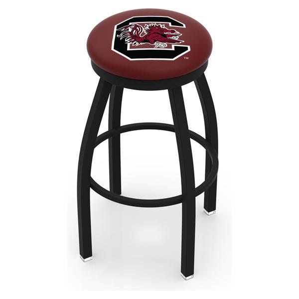 University of South Carolina Swivel Bar Stool - Black Wrinkle Finish - Commercial Grade Marine Vinyl - Style B 