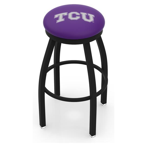 Texas Christian University Swivel Bar Stool - Black Wrinkle Finish - Commercial Grade Marine Vinyl - Style B 