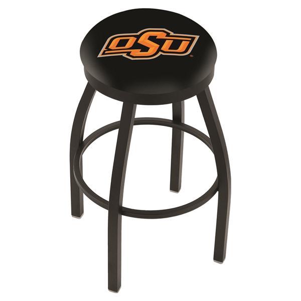 Oklahoma State University Swivel Bar Stool - Black Wrinkle Finish - Commercial Grade Marine Vinyl - Style B 