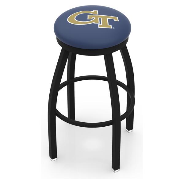 Georgia Tech Swivel Bar Stool - Black Wrinkle Finish - Commercial Grade Marine Vinyl - Style B 