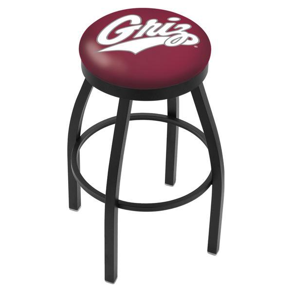 University of Montana Swivel Bar Stool - Black Wrinkle Finish - Commercial Grade Marine Vinyl - Style B 