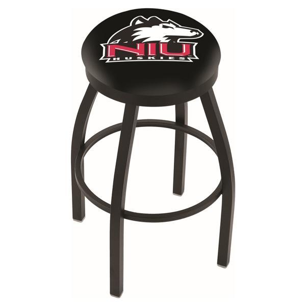 University of Northern Illinois Swivel Bar Stool - Black Wrinkle Finish - Commercial Grade Marine Vinyl - Style B 