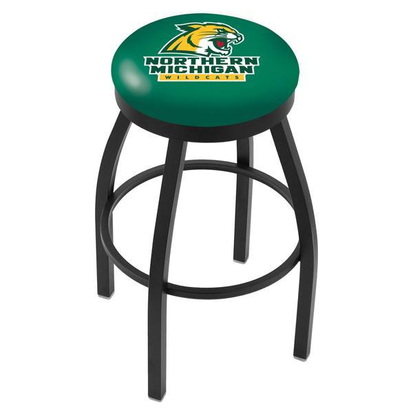 Northern Michigan University Swivel Bar Stool - Black Wrinkle Finish - Commercial Grade Marine Vinyl - Style B 