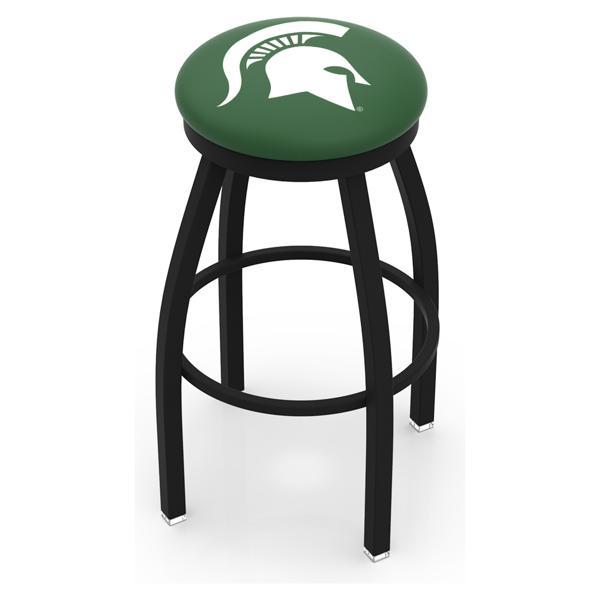 Michigan State University Swivel Bar Stool - Black Wrinkle Finish - Commercial Grade Marine Vinyl - Style B 
