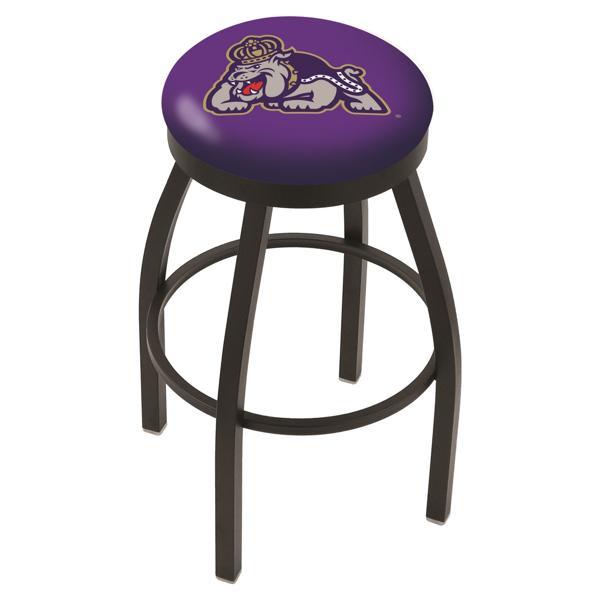 James Madison University Swivel Bar Stool - Black Wrinkle Finish - Commercial Grade Marine Vinyl - Style B 