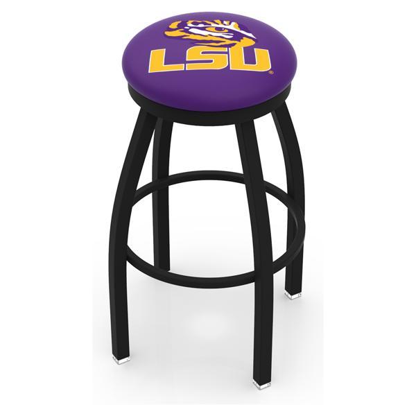 Louisiana State University Swivel Bar Stool - Black Wrinkle Finish - Commercial Grade Marine Vinyl - Style B 