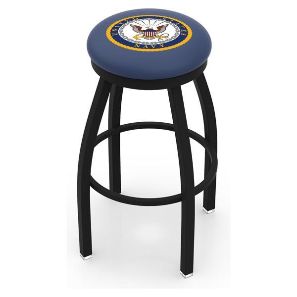 United States Navy Swivel Bar Stool - Black Wrinkle Finish - Commercial Grade Marine Vinyl - Style B 