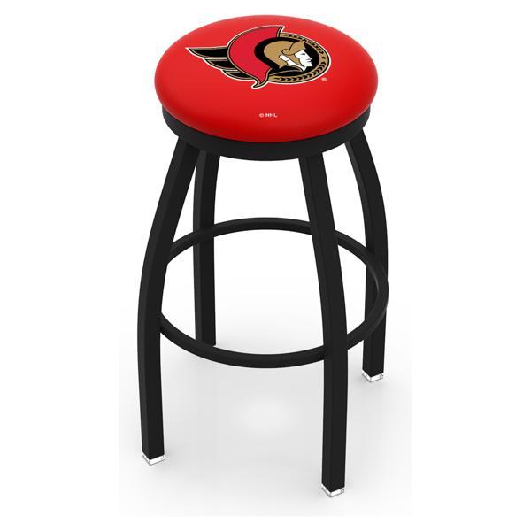 Ottawa Senators Swivel Bar Stool - Black Wrinkle Finish - Commercial Grade Marine Vinyl - Style B 