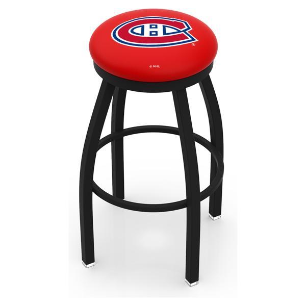 Montreal Canadiens Swivel Bar Stool - Black Wrinkle Finish - Commercial Grade Marine Vinyl - Style B 