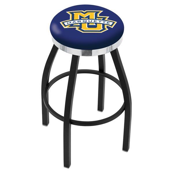 Marquette University Swivel Counter Stool - 25" Seat Height - Black Wrinkle and Chrome Finish - Style C 