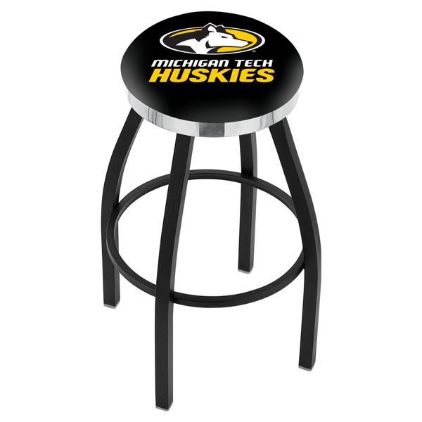 Michigan Tech University Swivel Counter Stool - 25" Seat Height - Black Wrinkle and Chrome Finish - Style C 