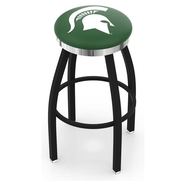Michigan State University Swivel Counter Stool - 25" Seat Height - Black Wrinkle and Chrome Finish - Style C 