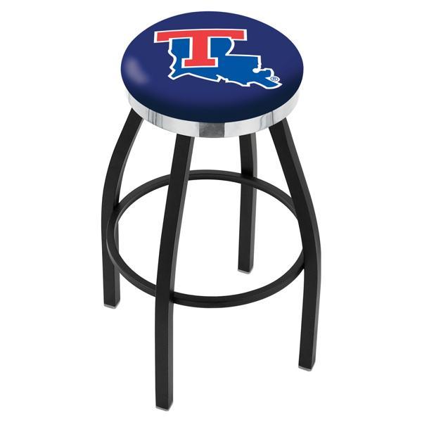 Louisiana Tech University Swivel Counter Stool - 25" Seat Height - Black Wrinkle and Chrome Finish - Style C 