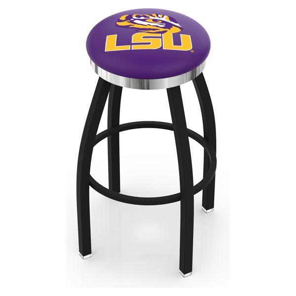 Louisiana State University Swivel Counter Stool - 25" Seat Height - Black Wrinkle and Chrome Finish - Style C 