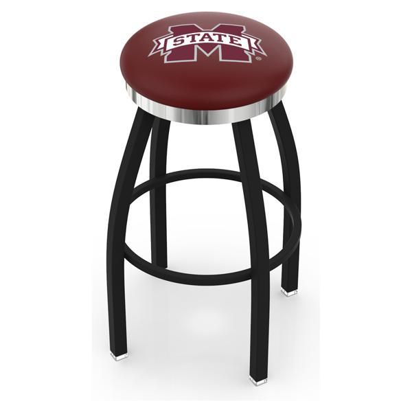 Mississippi State University Swivel Counter Stool - 25" Seat Height - Black Wrinkle and Chrome Finish - Style C 