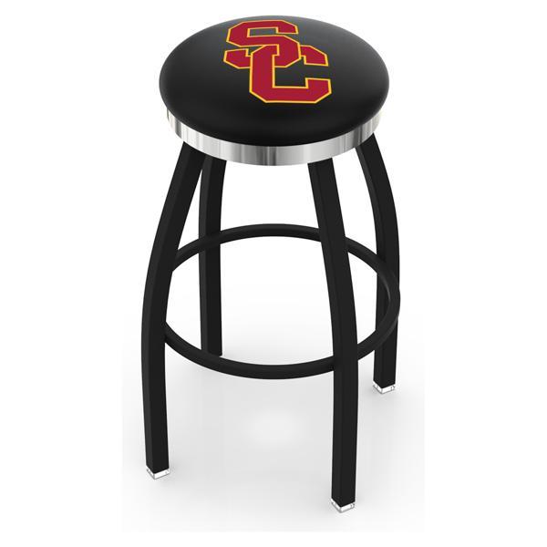 University of Southern California Swivel Counter Stool - 25" Seat Height - Black Wrinkle and Chrome Finish - Style C 