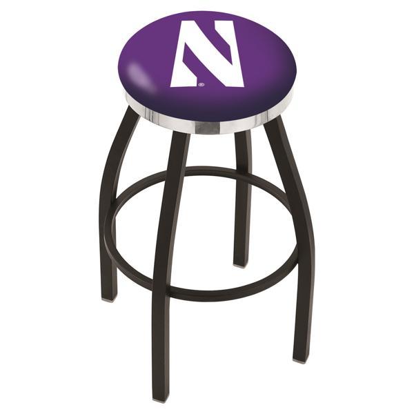 Northwestern University Swivel Counter Stool - 25" Seat Height - Black Wrinkle and Chrome Finish - Style C 