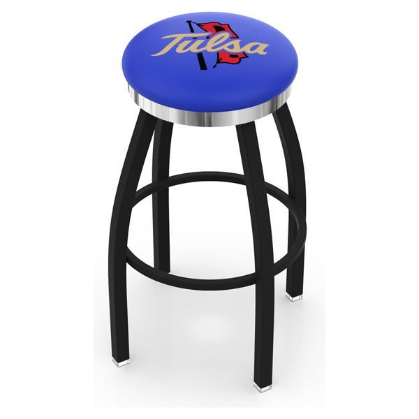 University of Tulsa Swivel Counter Stool - 25" Seat Height - Black Wrinkle and Chrome Finish - Style C 