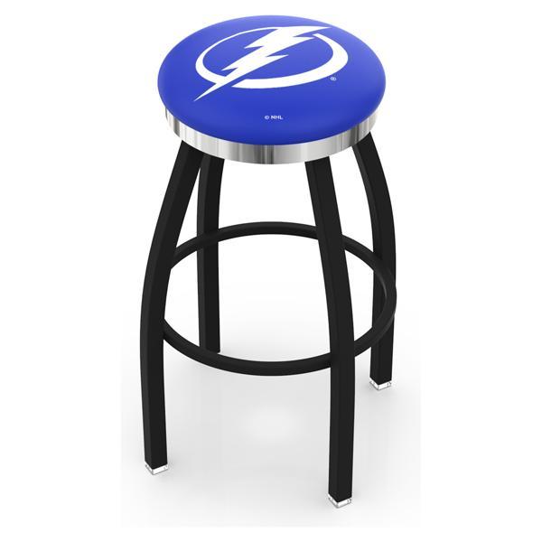 Tampa Bay Lightning Swivel Counter Stool - 25" Seat Height - Black Wrinkle and Chrome Finish - Style C 