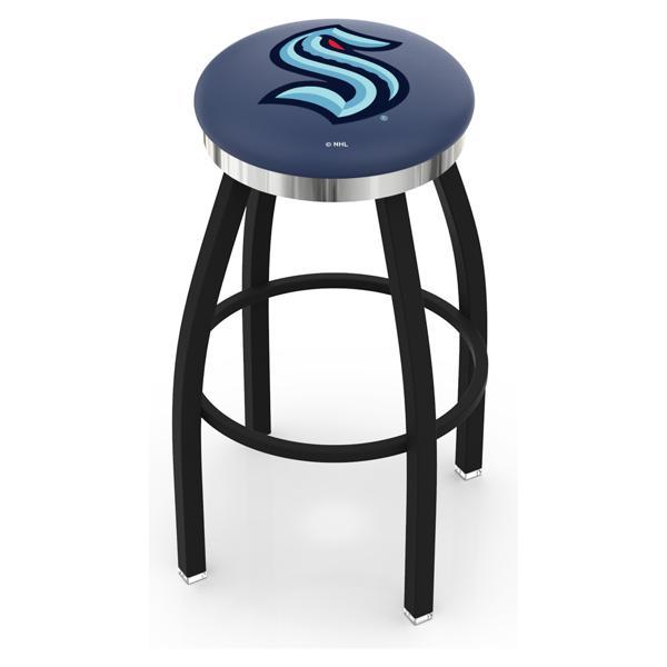 Seattle Kraken Swivel Counter Stool - 25" Seat Height - Black Wrinkle and Chrome Finish - Style C 