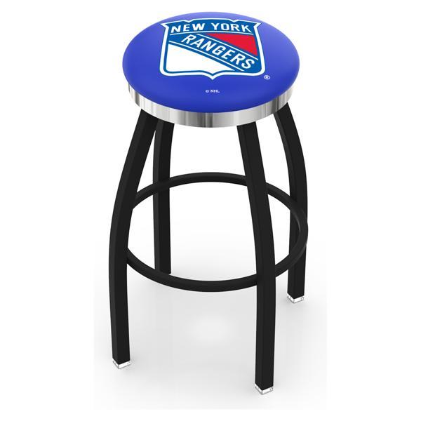 New York Rangers Swivel Counter Stool - 25" Seat Height - Black Wrinkle and Chrome Finish - Style C 