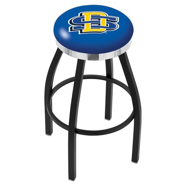South Dakota State University Swivel Bar Stool - Black Wrinkle and Chrome Finish - Style C 