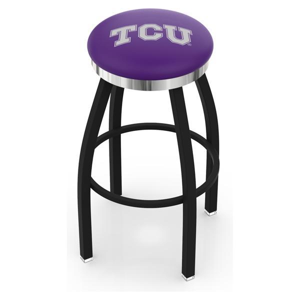 Texas Christian University Swivel Bar Stool - Black Wrinkle and Chrome Finish - Style C 