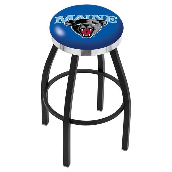 University of Maine Swivel Bar Stool - Black Wrinkle and Chrome Finish - Style C 