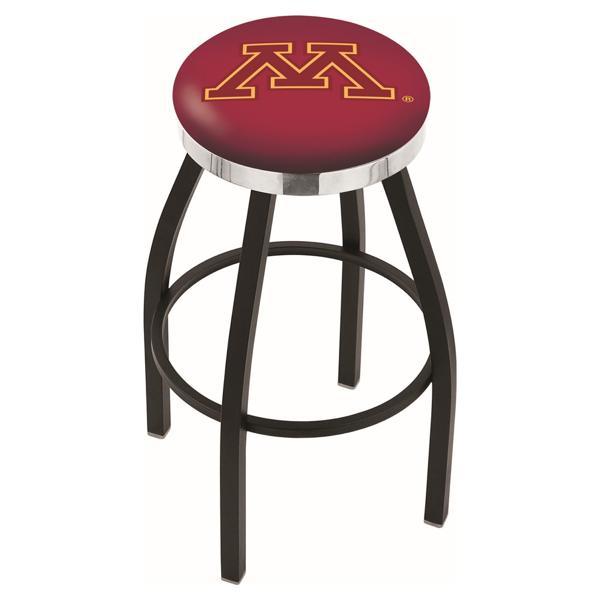 University of Minnesota Swivel Bar Stool - Black Wrinkle and Chrome Finish - Style C 