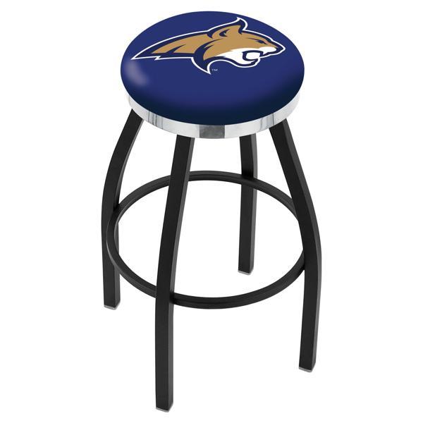 Montana State University Swivel Bar Stool - Black Wrinkle and Chrome Finish - Style C 