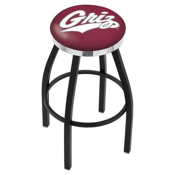 University of Montana Swivel Bar Stool - Black Wrinkle and Chrome Finish - Style C 