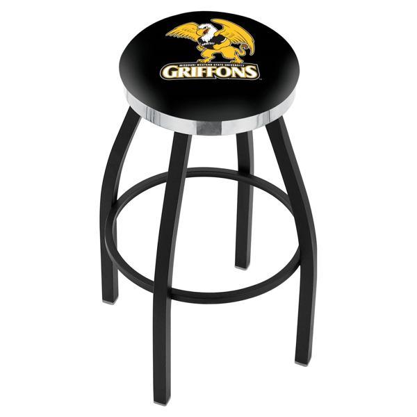 Missouri Western State University Swivel Bar Stool - Black Wrinkle and Chrome Finish - Style C 