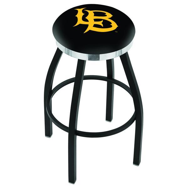 Long Beach State University Swivel Bar Stool - Black Wrinkle and Chrome Finish - Style C 