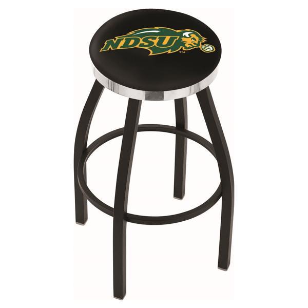 North Dakota State University Swivel Bar Stool - Black Wrinkle and Chrome Finish - Style C - Logo 1 